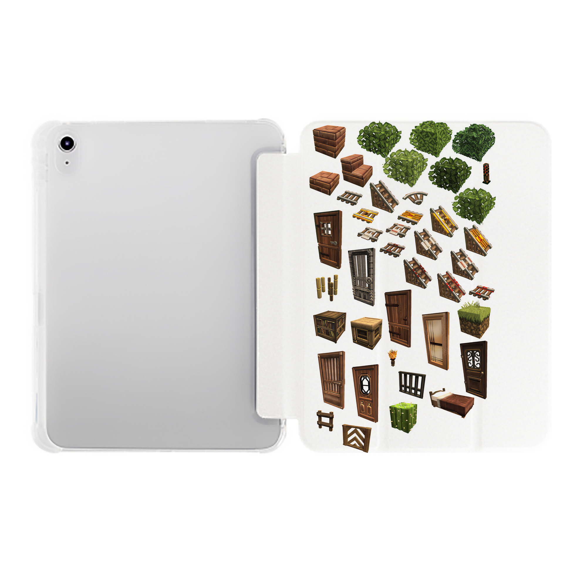 （画像用） マインクラフト ブロックの世界 Minecraft MC Block world IPad ケース ペン収納付き 三つ折りスタンド PUレザー×シリコン 対応機種9.5/10.5/10.9インチ